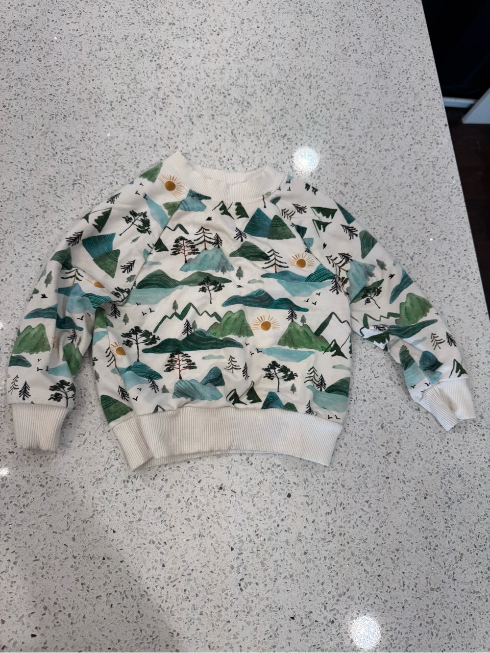 Little Sleepies Cream Sweatshirt with Green Mountain Print